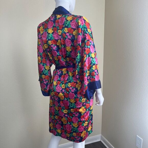 Vintage Victoria's Secret Gold Label Women Floral Satin Short Robe Sleepwear 90s - Picture 14 of 17